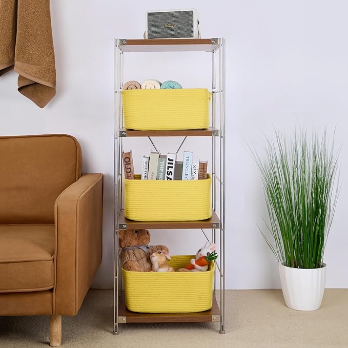 MiniArk Large Storage Baskets for Shelves, Closet Organizer Bins for Clothes, Blanket, Towels, Baby Nursery, Toy Box, Woven Rope Baskets, 17 x 13 x 7.5”, 2 Packs Yellow