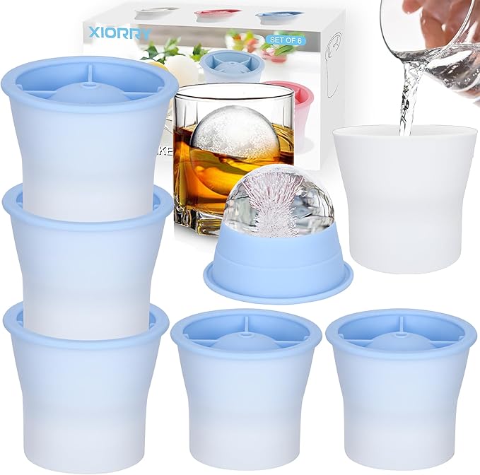 (Upgrade) Ice Molds 6 PCS, Silicone Sphere Ice Mold Maker, Stackable Easy Release Circle Ice Cube Mold with Lids, Spherical Ice Makers with Lids for Whiskey, Cocktails, Bourbon, and Drinks