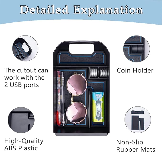 JDMCAR Center Console Tray Organizer Compatible with Toyota RAV4 Accessories 2019-2024 2025, and 2021-2025 RAV-4 Prime Armrest Insert Container ABS Material Secondary Storage Box-Blue