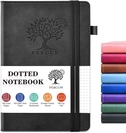 Dotted Journal Notebook for Men & Women, 160 Pages Dot Grid notebook for Note Taking, Bullet Journaling Notebook for Work, School, Travel, Writing, A5 Hardcover 5.9" x 8.5"(Black)