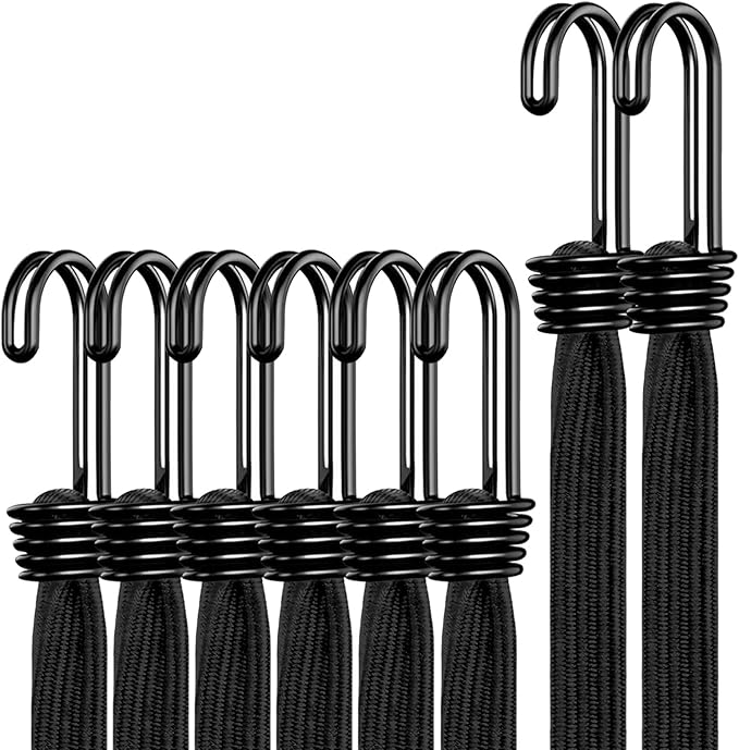 Bungee Cords with Hooks Heavy Duty, Flat Extra Strong Outdoor Bungee Straps, Secure Load Distribution Industrial Grade Bungee Rope for Securing Luggage, Tarps, Tents (Black, 36inch6pcs + 72inch2pcs)