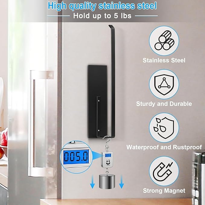 Paper Towel Holder Black, Toilet Paper Roll Holder Magnetic Towel Rack No Drilling Fridge Organizer Shelf for Towels Rolls Bar Bathroom Toilet Pantry RV Essentials Kitchen Organizer and Storage 2 Pack