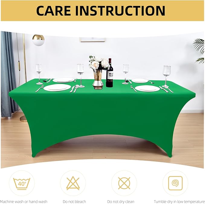 ZarzaaSik 2-Pack 8ft Spandex Table Covers for Rectangle Folding Tables - Washable Elastic Tablecloth - Ultimate Fitted Table Protector for Birthday Parties, Trade Shows, Banquet