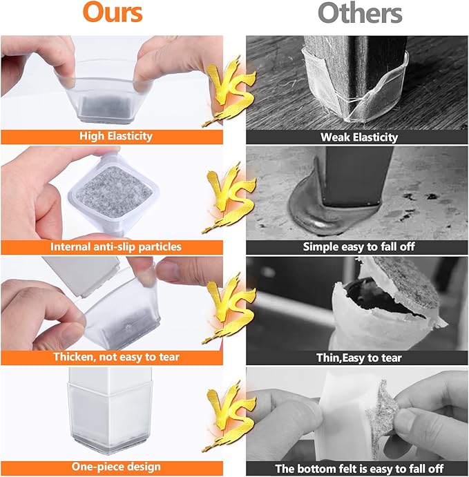 16pcs Square Chair Leg Floor Protectors, Furniture Pads for Hardwood Floors, Furniture Sliders for Chair Legs, Floor Protectors for Chairs, Silicone Chair Leg Caps Cover, Clear, Small