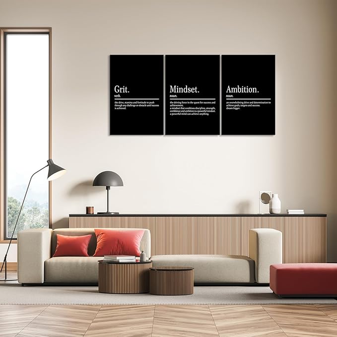 KAWAHONE Motivational Wall Art-Grit Mindset Ambition Wall Decor, Inspirational Canvas Painting Wall Art-Inspiring Entrepreneur Quote Posters Prints for Home and Office