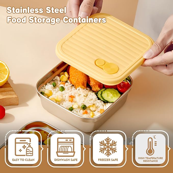 2 Pack Sandwich Containers, 20oz Stainless Steel Sandwich Box with Lids, Reusable Metal Meal Prep Lunch Boxes, BPA-Free, Dishwasher Safe, Food Storage Containers for Snacks & Fruits (White, Green)