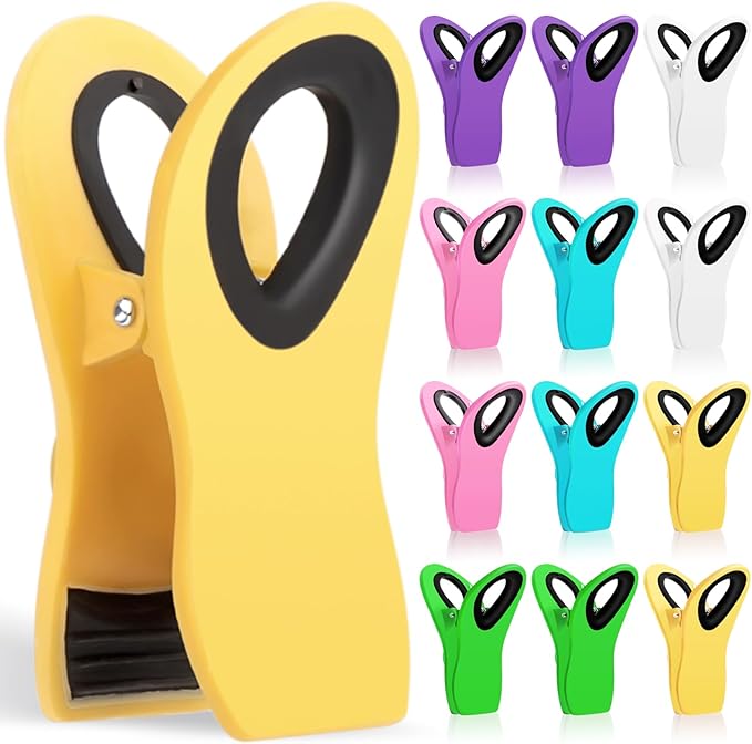 12 Pack Chip Clips Bag Clips, Binder Clips, Office Paper Clamps, Magnetic Food Clip for Bread Bag, Refrigerator, Snack, Kitchen, Office, Packages, Colorful Plastic Clip Heavy Duty