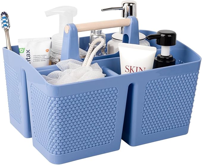 rejomiik Portable Shower Caddy Basket Plastic Cleaning Caddy Organizer Storage Tote with Handle for Bathroom, College, Dorm Room Essentials, Dark Blue