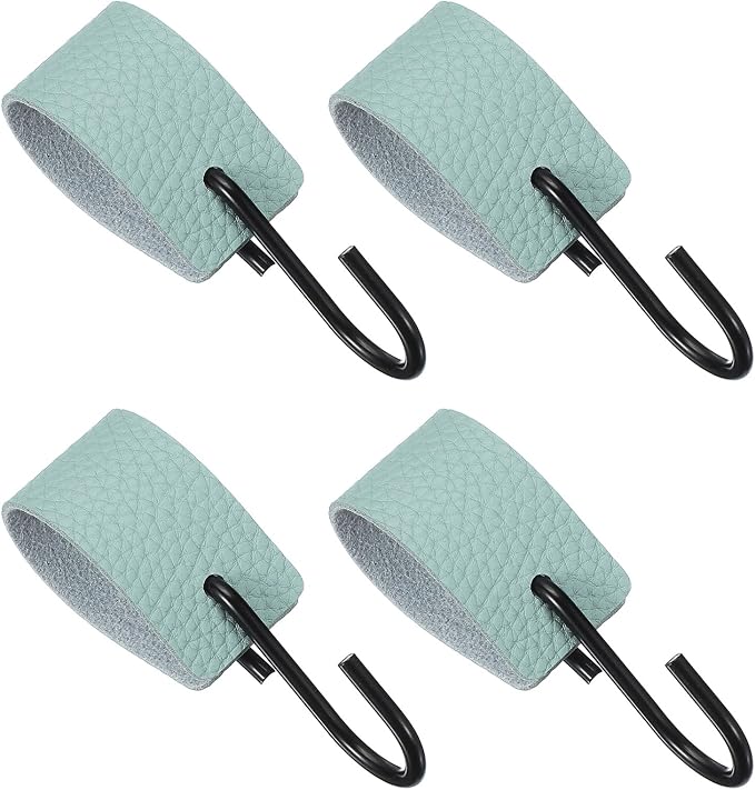 uxcell 4 Pcs PU Leather S Hooks, Multifunctional S Shaped Hooks for Hanging Coat Towel Camping Kitchen Bathroom Handle, Blue