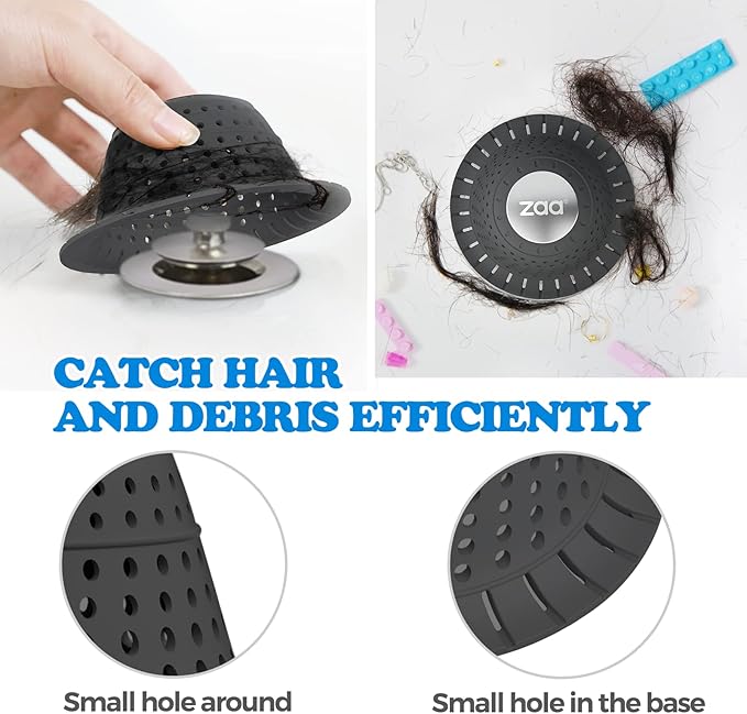zaa Bathtub Drain Hair Catcher, Premium Silicone Shower Hair Catcher, 1Pack Hair Stopper for Pop Up & Regular Drains of Shower, Bathtub, Bathroom Sink, Bathroom Fixture Accessories, Black