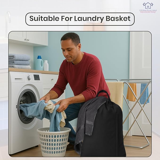 LFH Home Large Premium Cotton Canvas Laundry Bag with Drawstring and Handles Heavy Duty, Multi-Use, and Washable for Home, Travel, College or Storage 28x40 (Pack of 4)-Black