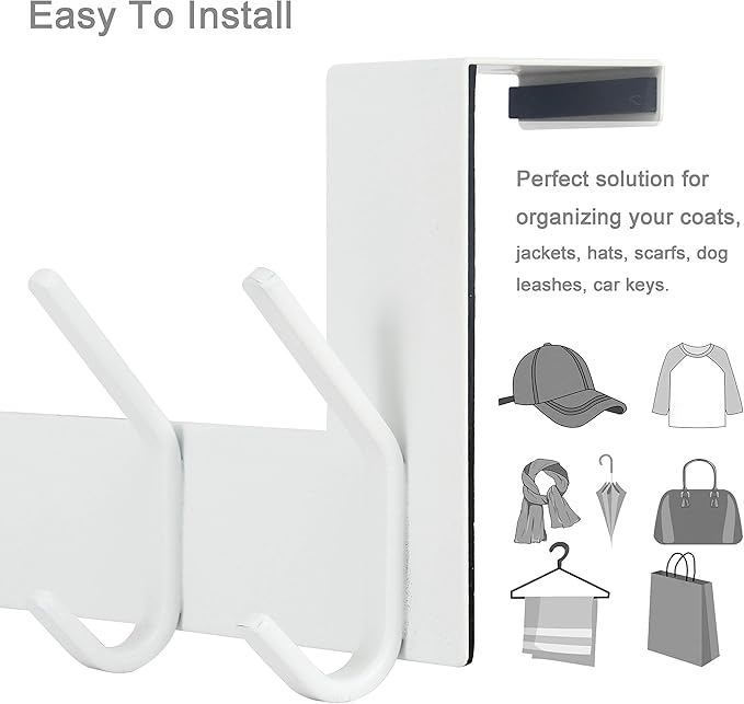 WEBI Over The Door Hook White,Over The Door Towel Rack,Door Hanger,Door Coat Towel Hanger,Door Coat Rack for Hanging Clothes,Jacket,Back of Bathroom,2 Packs