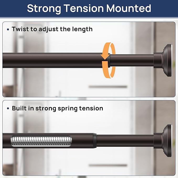 ENJOYBASICS Shower Curtain Rod 30 to 76 Inches, 1 Inch Stainless Steel Adjustable Spring Tension Rods No Drill for Bathroom, Closet, Window, Room Divider, Never Rust, Non Slip, Bronze