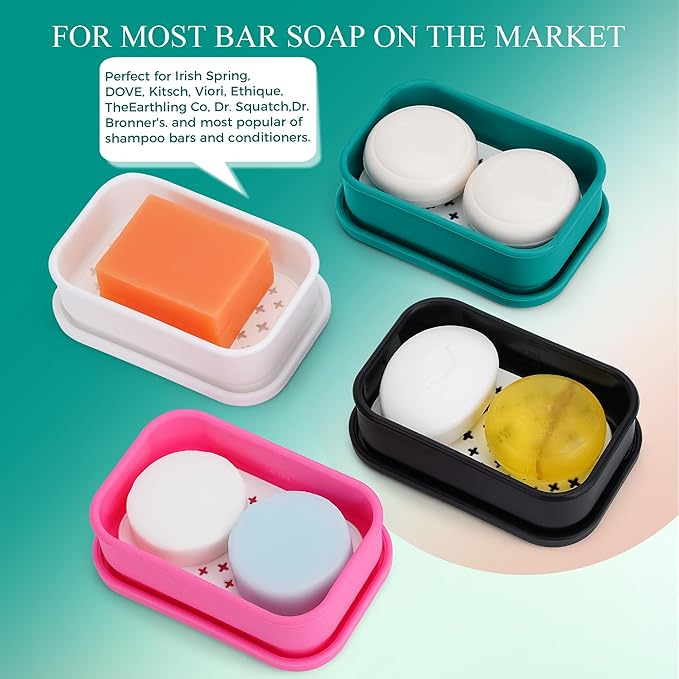 Silicone Travel Soap Container, Enhanced Leak-Proof Travel Soap Case with Draining Layer, Portable Bar Soap Holder, Soap Box with Soap Bag, Soap Dishes for Bathroom/Camping/Gym (Green)
