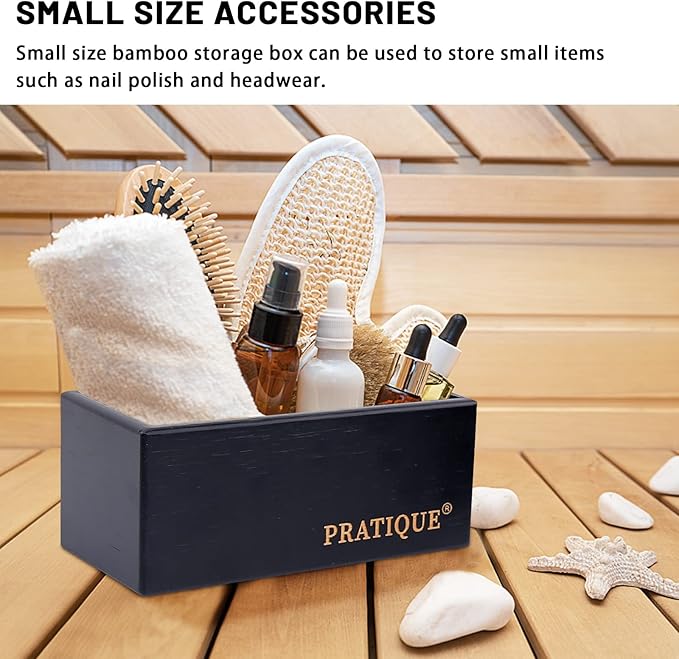 PRATIQUE Bamboo Drawer Organizer - Kitchen Utensil Organizer Silverware Tray Cutlery Holder, Office Desk Supplies and Accessories, 8.9 * 5.9 * 2.6inch, Black
