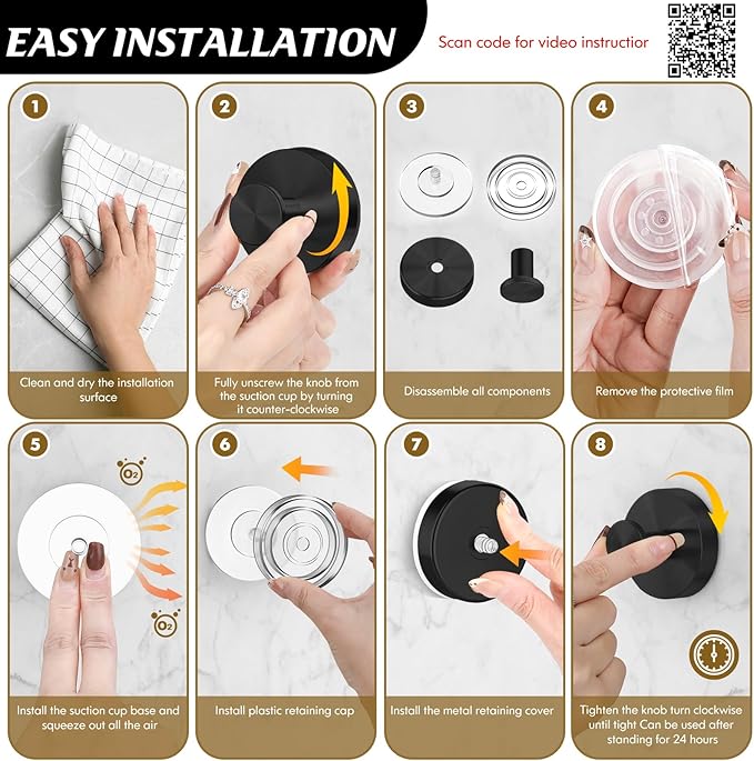 Suction Cup Hooks for Shower,Removable Shower Towel Suction Hooks for Bathroom Wall,Kitchen,Glass,Mirror,Tile to Hang Robes,Loofah-Black(4-Pack)