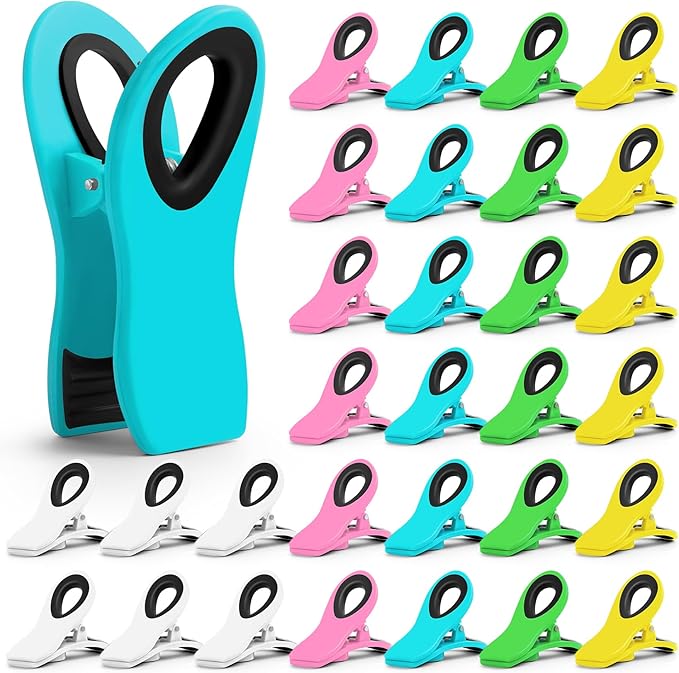 30 Pack Chip Clips Bag Clips, Binder Clips, Multipurpose Magnetic Plastic Food Clip, Multicolor Refrigerator Magnet Clip, Office Paper Clamps