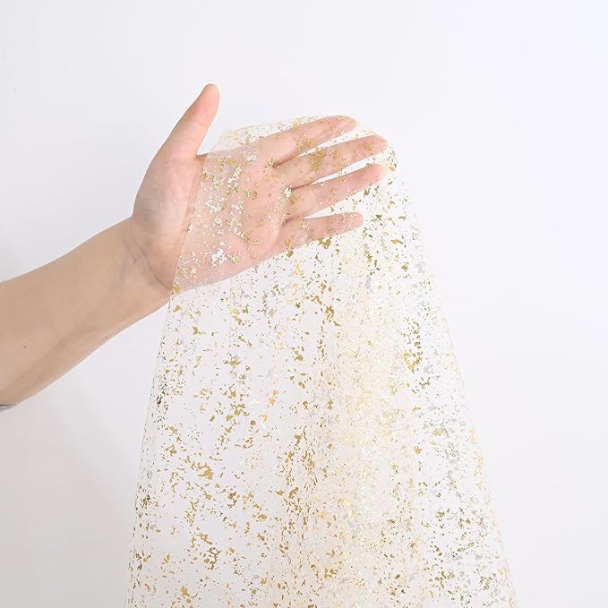 Horaldaily Apricot Gauze Tablecloth 60x84 Inch Rectangular, Golden Sequin Glitter Metallic Foil, Sheer Tulle Cheesecloth for Wedding Baby Shower Ceremony Birthday