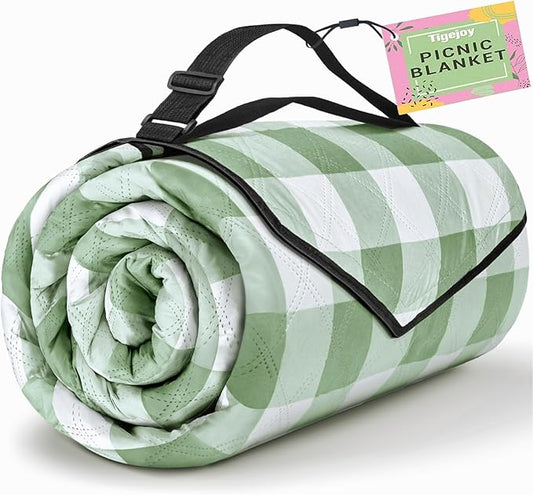 TigeJoy Extra Large Picnic Blanket Waterproof Foldable 80''x100'', Outdoor Picnic Mat Beach Blanket Sandproof for Park, Grass, Travel, Hiking, Camping Essentials, Gingham Picnic Blanket