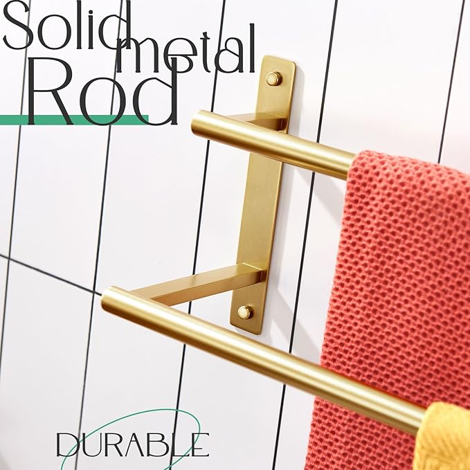 KOKOSIRI 24 Inch Bathroom Towel Racks Double Towel Bar Bath Towel Holder Towel Hanger Towel Shelf Wall Mount Stainless Steel Brushed Gold B5010BG-L24