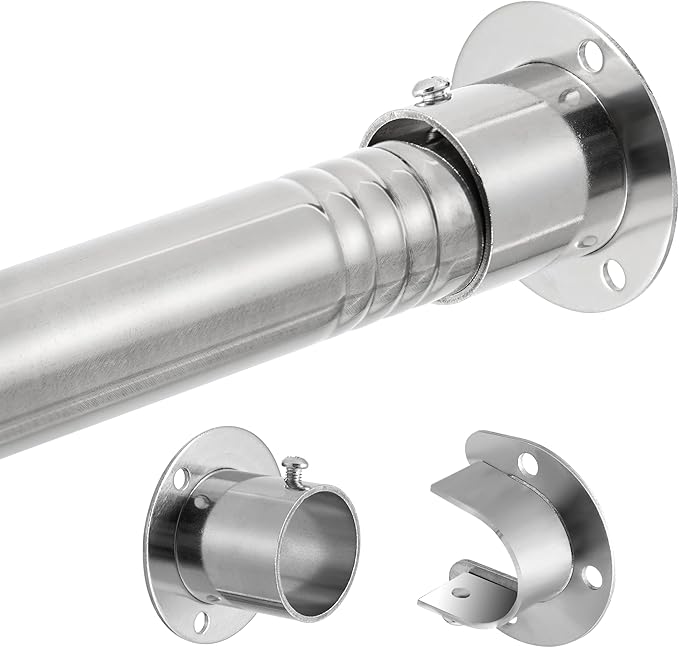 1.3 Inch Diameter Closet Rods for Hanging Clothes, 17-87 Inch Adjustable, Metal Heavy Duty Closet Pole, Silver Closet Bar for Hanging Clothes, Suitable for Closets, Wardrobes, Bathrooms, Windows