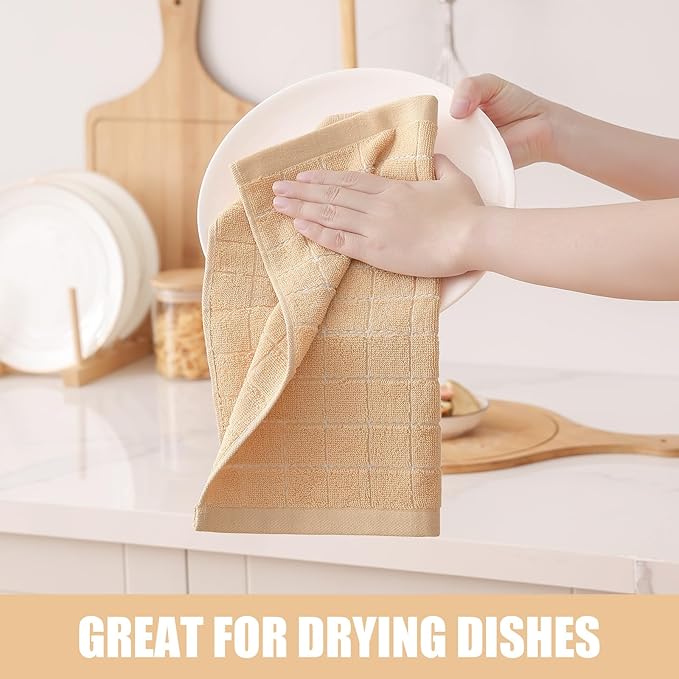 Homaxy 100% Cotton Terry Kitchen Dish Cloths, Ultra Soft and Absorbent Dish Towels for Kitchen, Suitable for Drying and Washing Dishes, 8 Pack, 12 x 12 Inches, Apricot