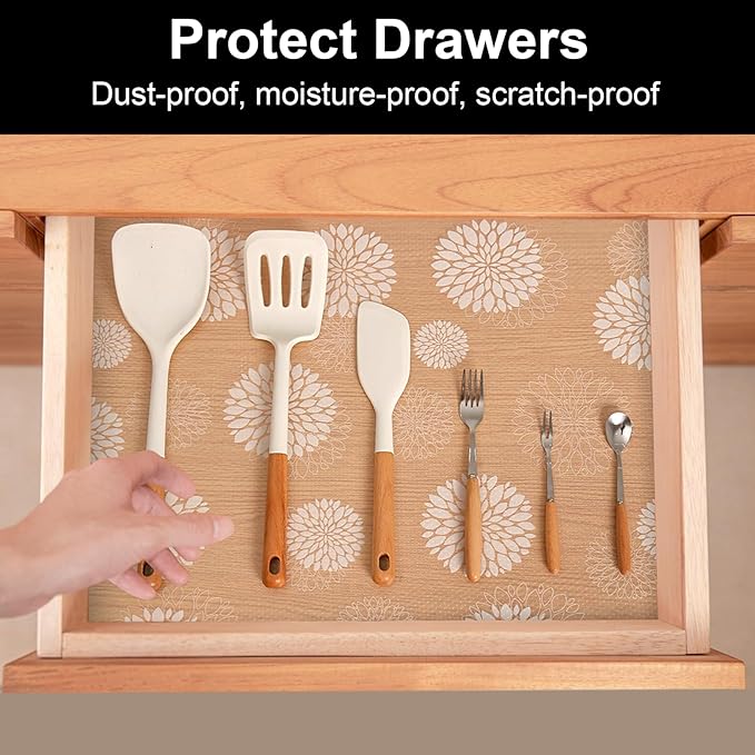 Cooyes Shelf Liners for Kitchen Cabinets Waterproof & Oil-Proof Kitchen Cupboard Mats Non-Slip Drawer Mats EVA Material Non Adhesive Fridge Liner for Shelves（23.6" W x 236" L）
