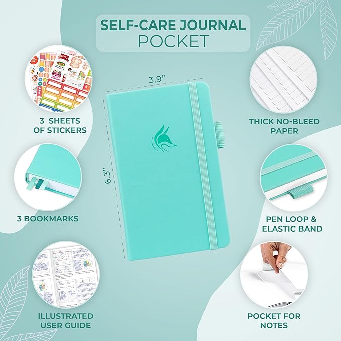Clever Fox Self-Care Journal Pocket – Daily Reflection Notebook – Mental Health & Personal Development Planner, Meditation & Mood Log (Turquoise)