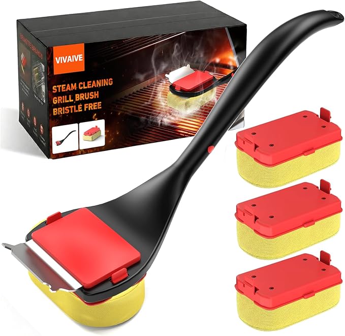 Bristle Free Grill Brush with Scraper, 4 Cleaning Head BBQ Grill Cleaning Brush, Dishwasher-Safe Grill Cleaner Tool for Gas,Charcoal,Ceramic