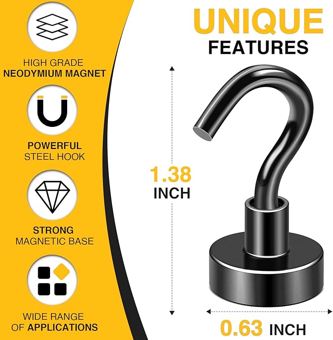 DIYMAG Magnetic Hooks for Refrigerator, Extra Strong Cruise Hook, Heavy Duty Earth Magnets with Hook for Hanging, Magnetic Hanger for Cabins, Grill (20P-Black)