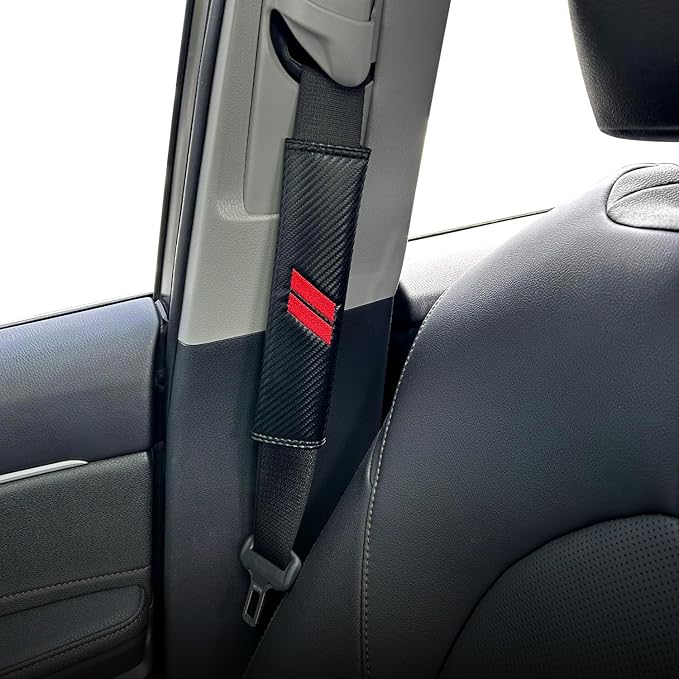 for Challenger Seat Belt Covers for Charger Seat Belt Pads for Dodge Accessories Durango Journey Car Seatbelt Covers Leather Seatbelt Shoulder Strap Cushion (2 Pcs, Red Stitches)