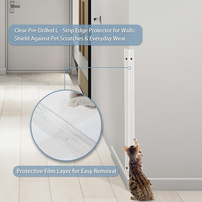 Taaizau Pre-Drilled Wall Corner Protectors, 2pcs x 35.4''L x 1.97''W Clear Screw Fixing Anti-Impact L-Shape Protective Edge Shields & Guards for Door Frame, Sharp Wall