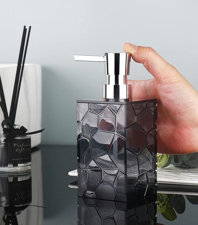 2 Pack Clear Grey Rust Proof Soap Dispenser, Acrylic Plastic Hand Soap Lotion Dispenser Set for Bathroom&Kitchen