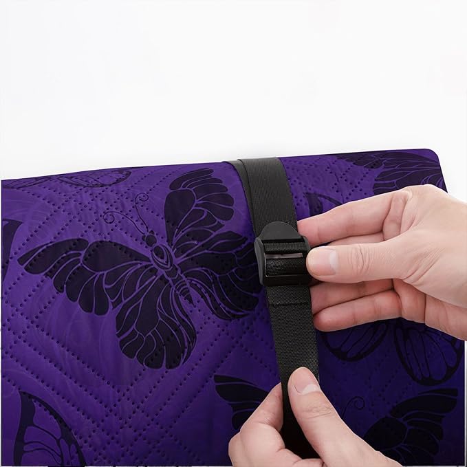 Outdoor Picnic Blanket Portable Ultrasonic Waterproof Picnic Cartoon Black Butterfly Printed Camping Beach Mat for Sand and Wet Grass Hiking (Black Butterfly L