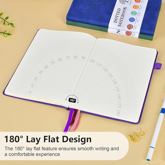Dotted Journal Notebook for Men & Women, 160 Pages Dot Grid notebook for Note Taking, Bullet Journaling Notebook for Work, School, Travel, Writing, A5 Hardcover 5.9" x 8.5"(Purple)