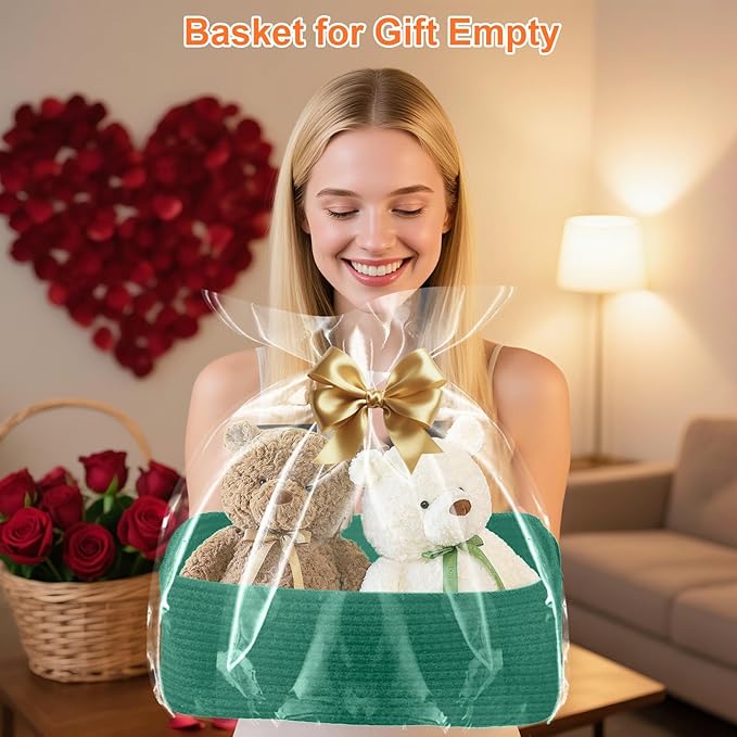 Ordn2Ordn Small Storage Baskets for Organizing, Woven Storage Bins for Shelves, Empty Gift Basket, Cute Decorative Closet Organizer, Baby Rope Basket, Dog Toy Storage, 12.6x8.2x5”, 3-Pack Green