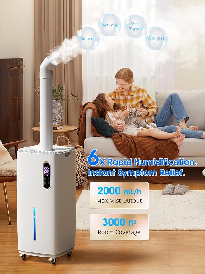 26L/5.7Gal Humidifier Large Room 3000 ft², Supersized Cool Mist, 38H Quiet Humidifiers for Bedroom, 2000mL/h Mist Output, Touch/Remote Control, Humidifiers for Home, Whole House, Plant, White