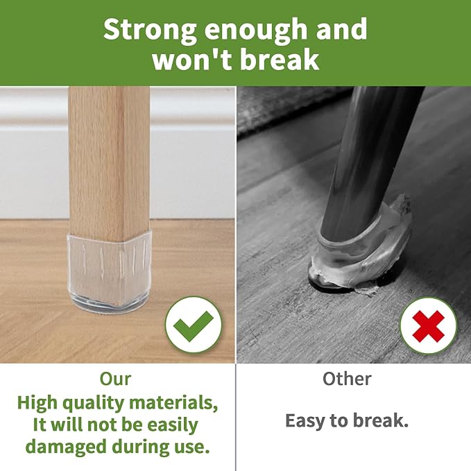 COVERCORNER 24PCS Chair Leg Floor Protectors, Chair Leg Protectors for Hardwood Floors, Furniture Pads for Hardwood Floors, Chair Socks Universal L Clear Fit 1.50"-1.77"