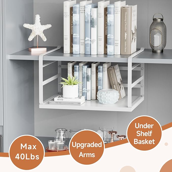 PEKGRIL 2 Pack Large Under Shelf Basket, White Undershelf Storage Basket, Heavy Duty Slide-in Hanging Storage Basket, Metal Under Cabinet Organizer for Kitchen, Pantry, Desk, Bookshelf, Cabinet