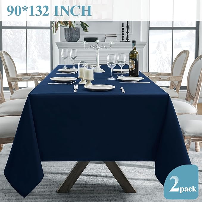 VidaFete Tablecloth 2 Pack 90 * 132inch Rectangle Table Cloth Polyester, Stain Wrinkle Resistant Rectangular Polyester Table Cover for Kitchen Dining Party Wedding Buffet Decoration (Navy Blue)
