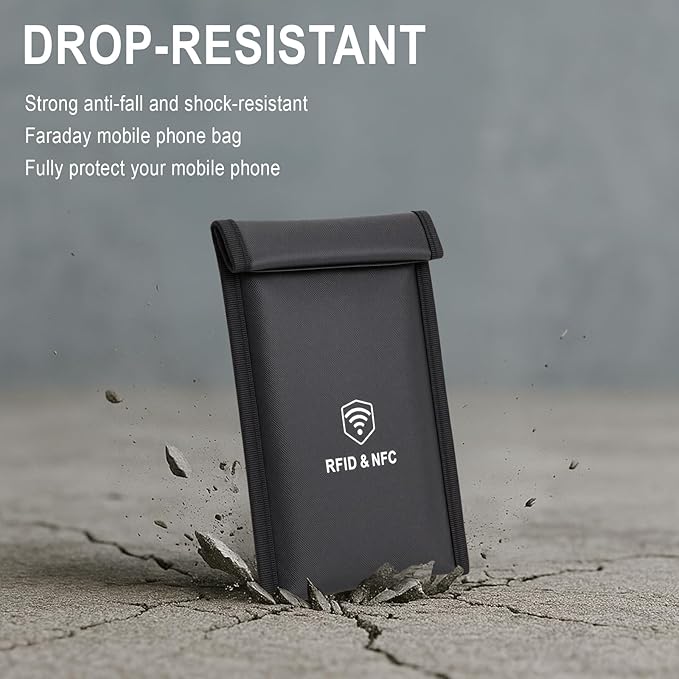 2 Pack Faraday Bags for Phones - [5G/Bluetooth/WiFi/GPS] Signal Blocker, Fireproof Waterproof Anti-Scratch | Detachable Wrist Strap, RFID Blocking Anti-Tracking Pouch