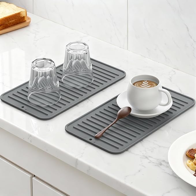 Songrey 12" x 6.5" Silicone Dish Drying Mat, Kitchen Counter Drying Pad for Sink Dishes or Under Rack, Multi-Use as Heat Resistant Trivet, Coffee Bar Mat