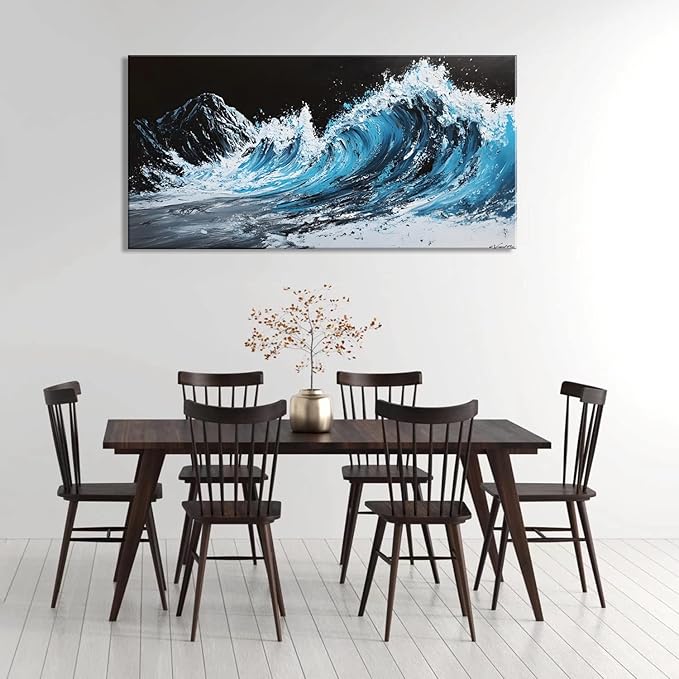 ZESTRILIA Waves Wall Art Blue Sea Oil Painting Reproduction Print Modern Wave Abstract Canvas Paintings Waterproof Artwork Picture for Living Room Bedroom Home Office Kitchen Décor (23x46inch)