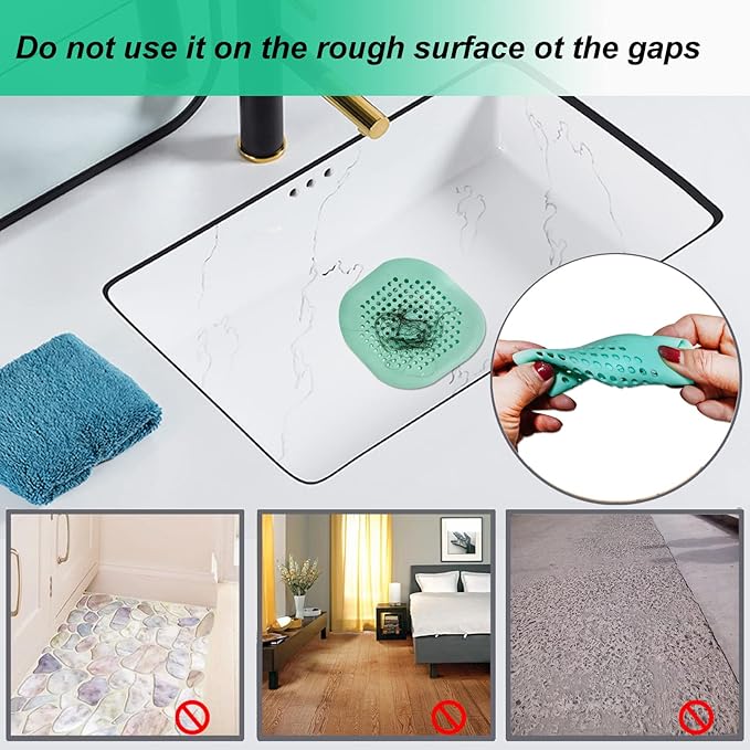 Hair Drain Catcher, Square Drain Cover for Shower, Silicone Hair Stopper with Suction Cup, Easy to Install, Suitable for Bathroom, Bathtub, Kitchen, 2 Pack (Green)