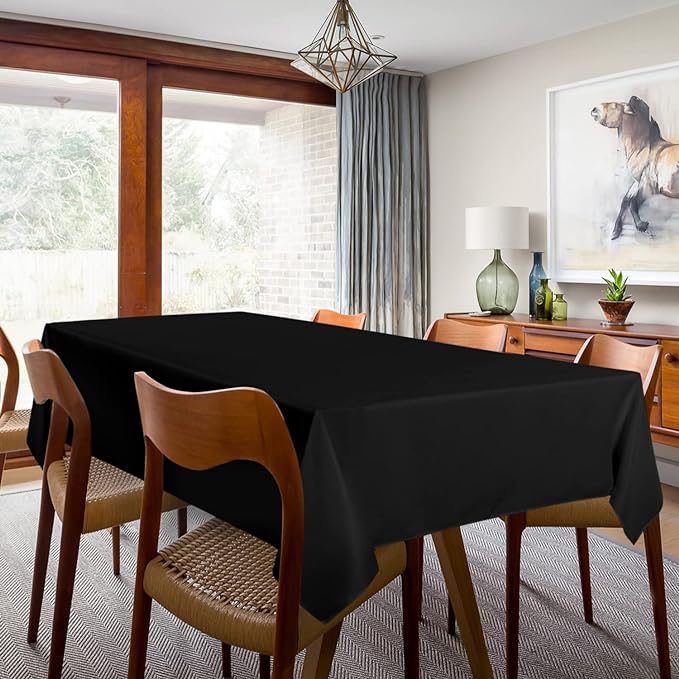 sancua Black Tablecloth for 4 Foot Rectangle Tables - Rectangular 60x84 Inch Washable Polyester Fabric Table Cloth, Reusable Decorative Table Cover for Dining Wedding Party Birthday Banquet Reception