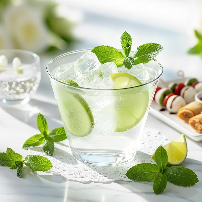 9 oz Clear Plastic Cups Plastic Disposable Cups for Cocktail 50 Pack Fancy Cocktail Cup for Party Stemless Wine Glasses for Party Wedding Graduation Birthday