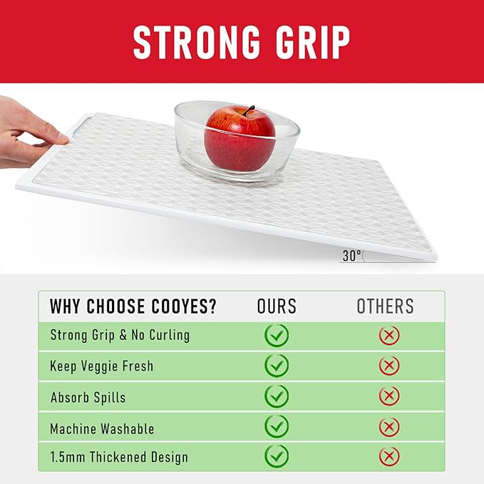 Cooyes French Door Refrigerator Liners 17.7" x 36", Absorbent Strong Grip Fridge Mats Machine Washable, Non-Adhesive Refrigerator Shelf Liner for Fridge Bins & Kitchen Cabinets