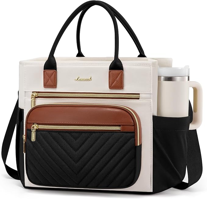 LOVEVOOK Insulated Lunch Bag Women,Wide Opening Adult Lunch Box Women with Cup Holder,Large Leakproof Cooler Bag for Work Picnic Beach Family College Mom,Lunch Teacher Breast Pump Diaper Tote Bag