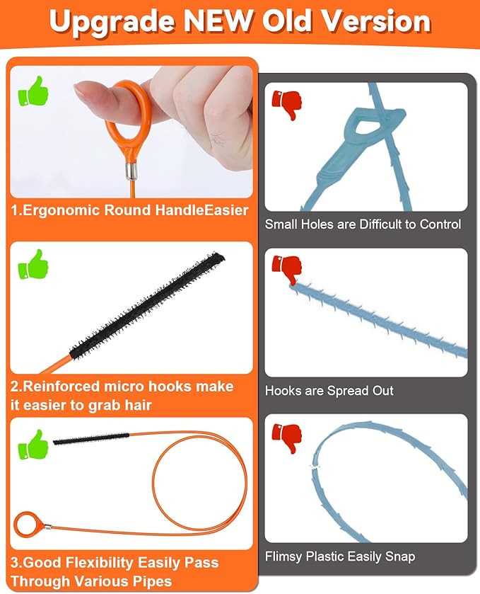 32 Inch Anti-break Metal Drain Snake, Hair Clog Remover, Drain Cleaner Tool with Nylon Coating Sink Snake, Drain Clog Remover for Shower, Bathroom Sink Tub (6 Pack)