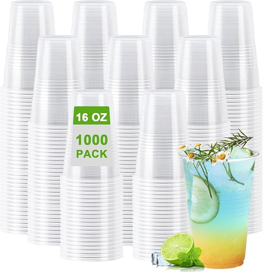 Lamosi 1000 Pack 16 oz Plastic Cups, Plastic Disposable Cups, Cold Drinking Water cups for Party, Wedding, Travel, BBQ, Picnic, Event